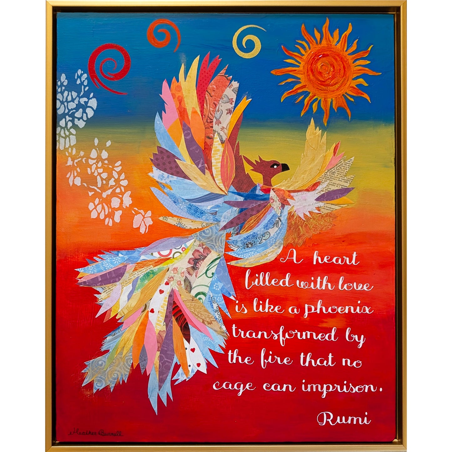 Phoenix Rising Art with Rumi Quote | Mixed Media Collage